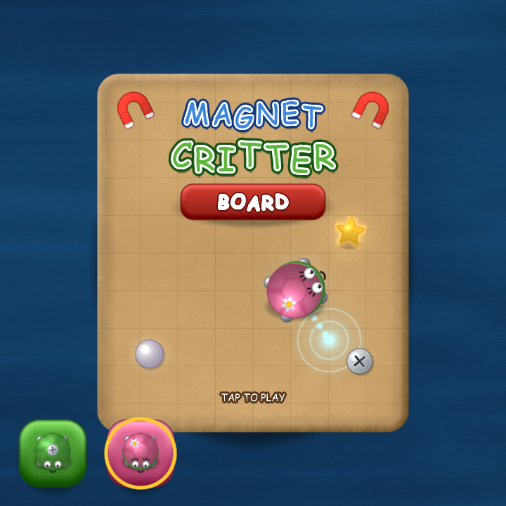 Magnet Critter Board title screen — a critter on a cardboard maze