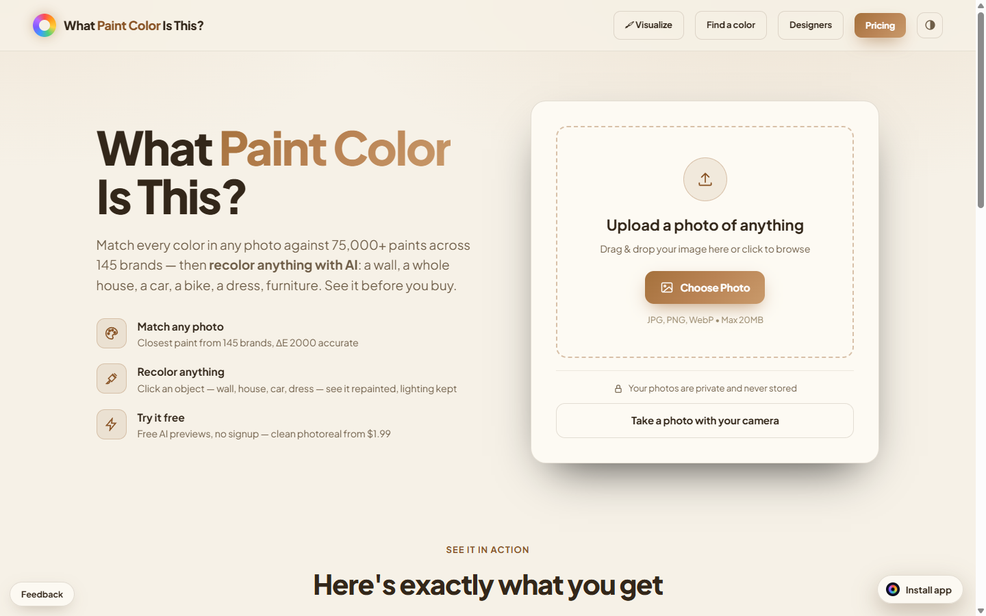 What Paint Color Is This? homepage — upload a photo of anything and match it to real paint